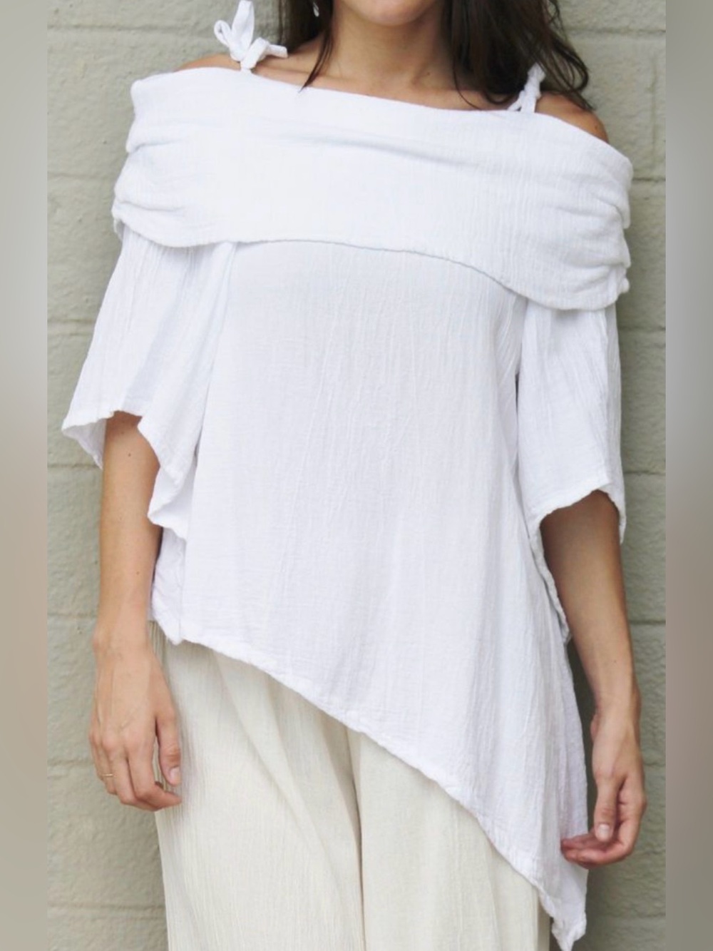 Oh My Gauze Pilar Artsy Off Shoulder Tunic Asymmetric Hem and Sleeves Size L XL